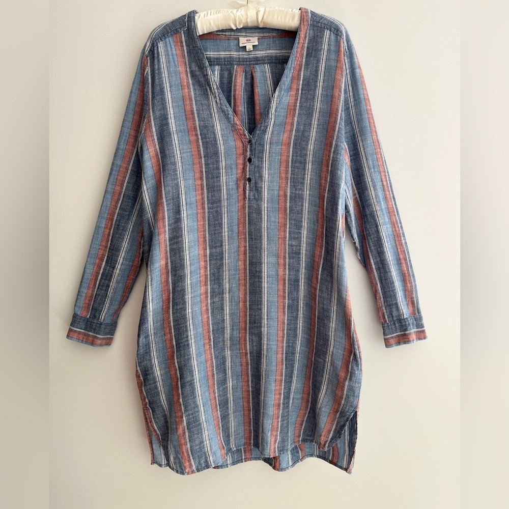 AG ADRIANO GOLDSCHMIED Anna Stripe Henley Shift Mini Dress Beachy Coastal Travel